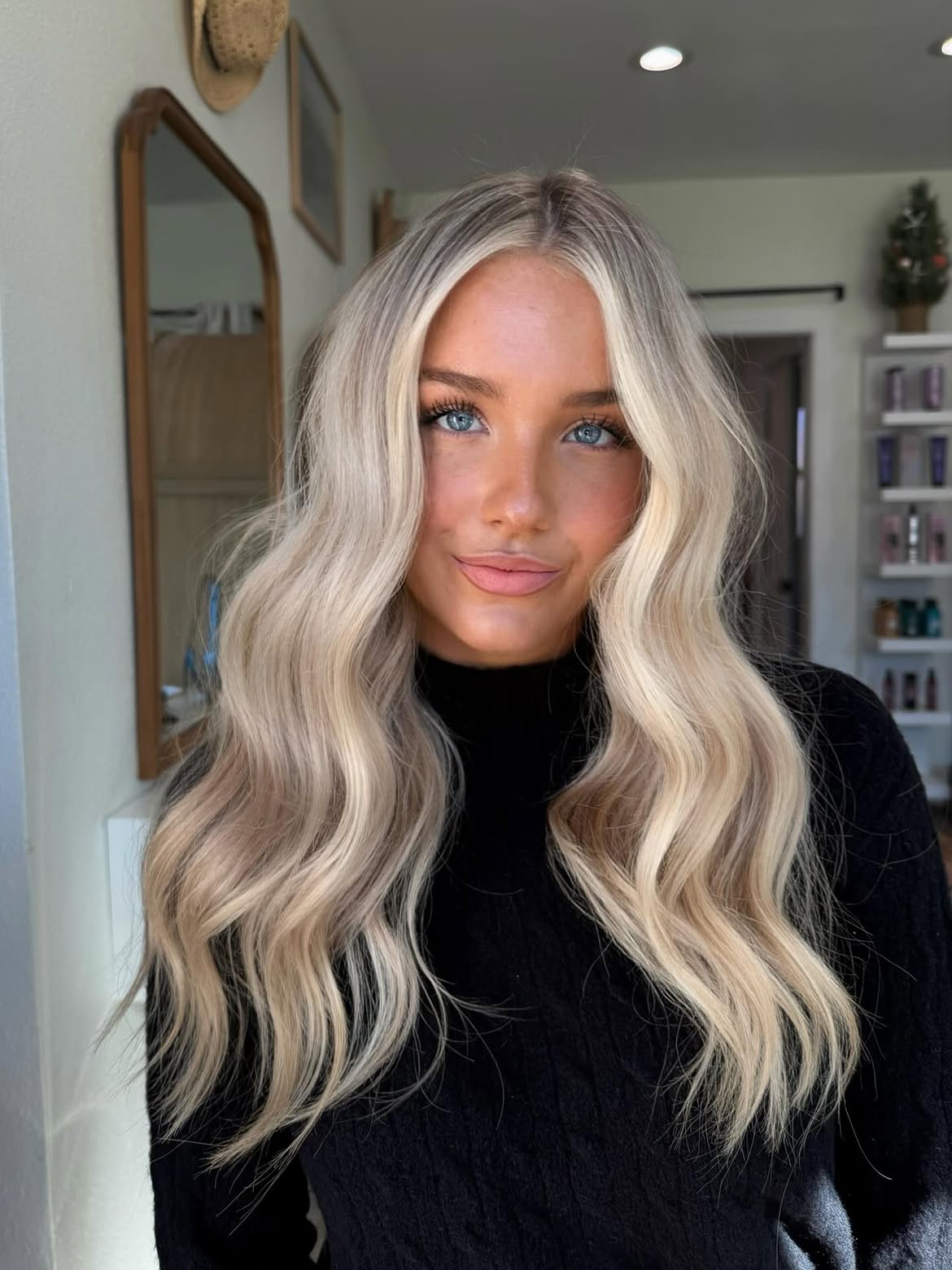 Bright Scandi Blonde Waves With Face Framing Highlights