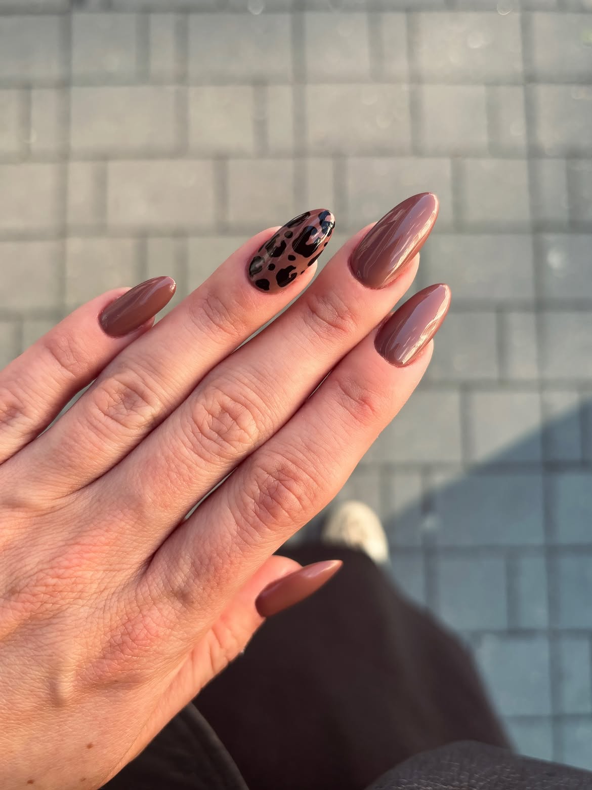 Brown Leopard Print Almond Nails