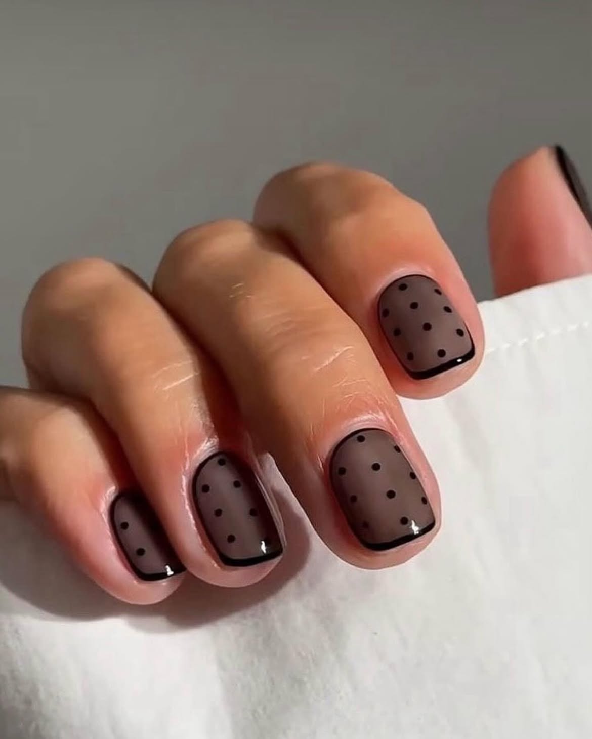 Brown Polka Dot Matte French Tip Nails