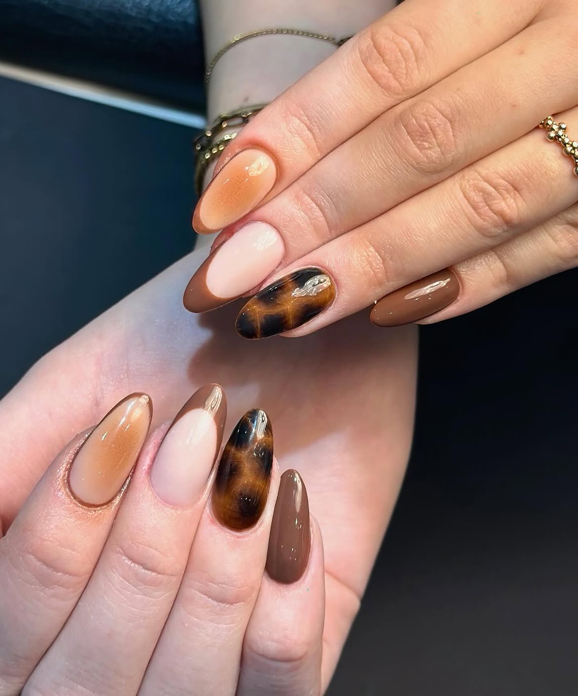 Brown Tortoiseshell Almond French Tips