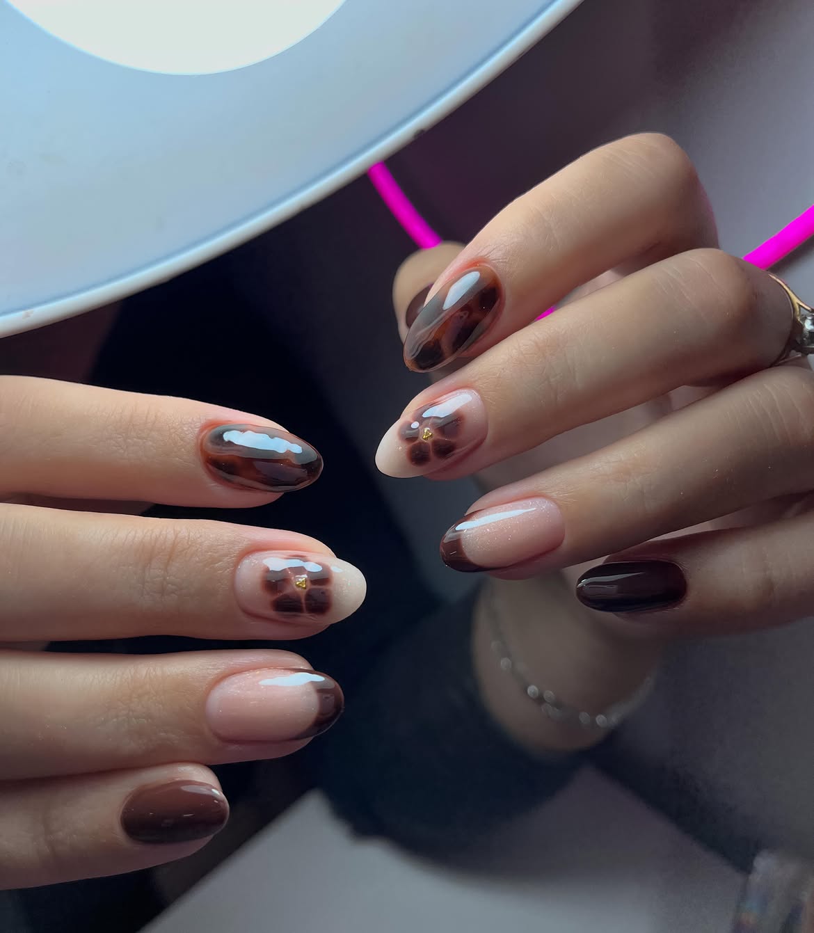 Brown Tortoiseshell French Ombre Nails