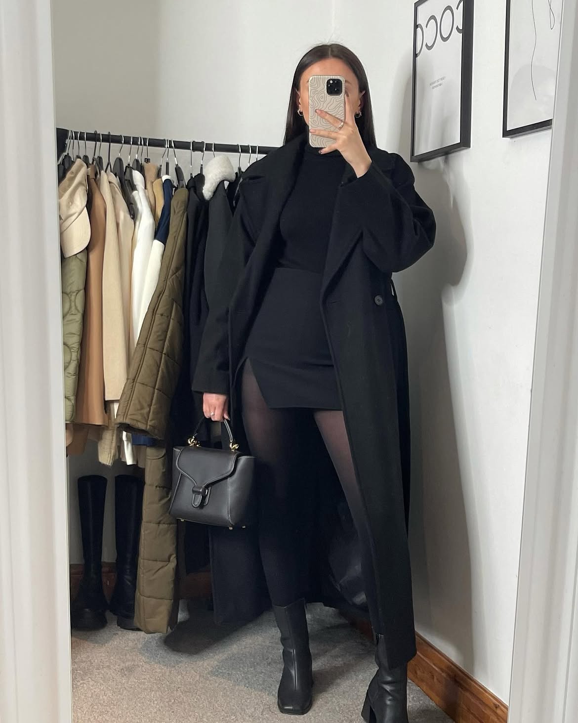 Chic Black Mini Skirt And Turtleneck Set