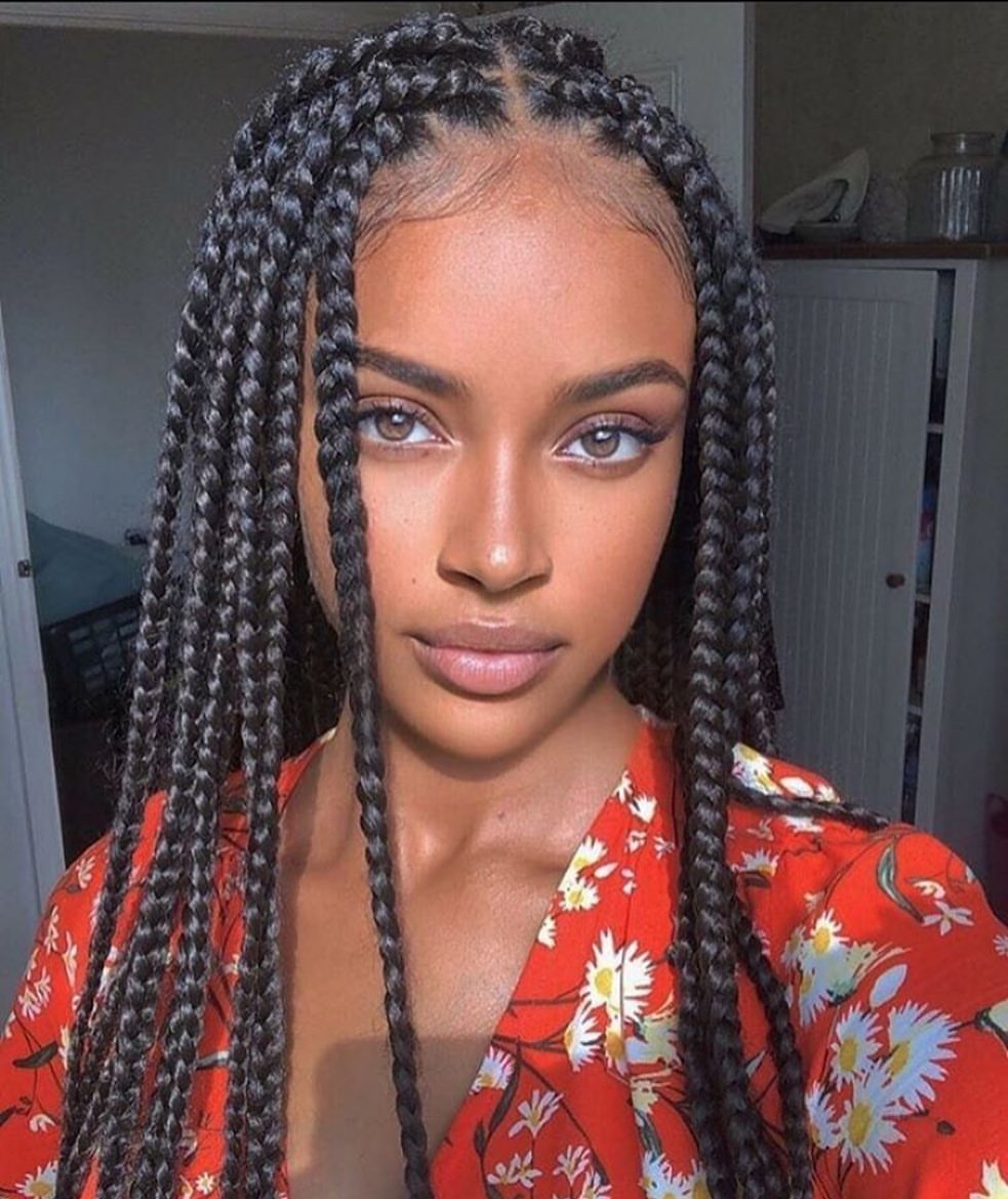 Chic Box Braids With Defined Parts