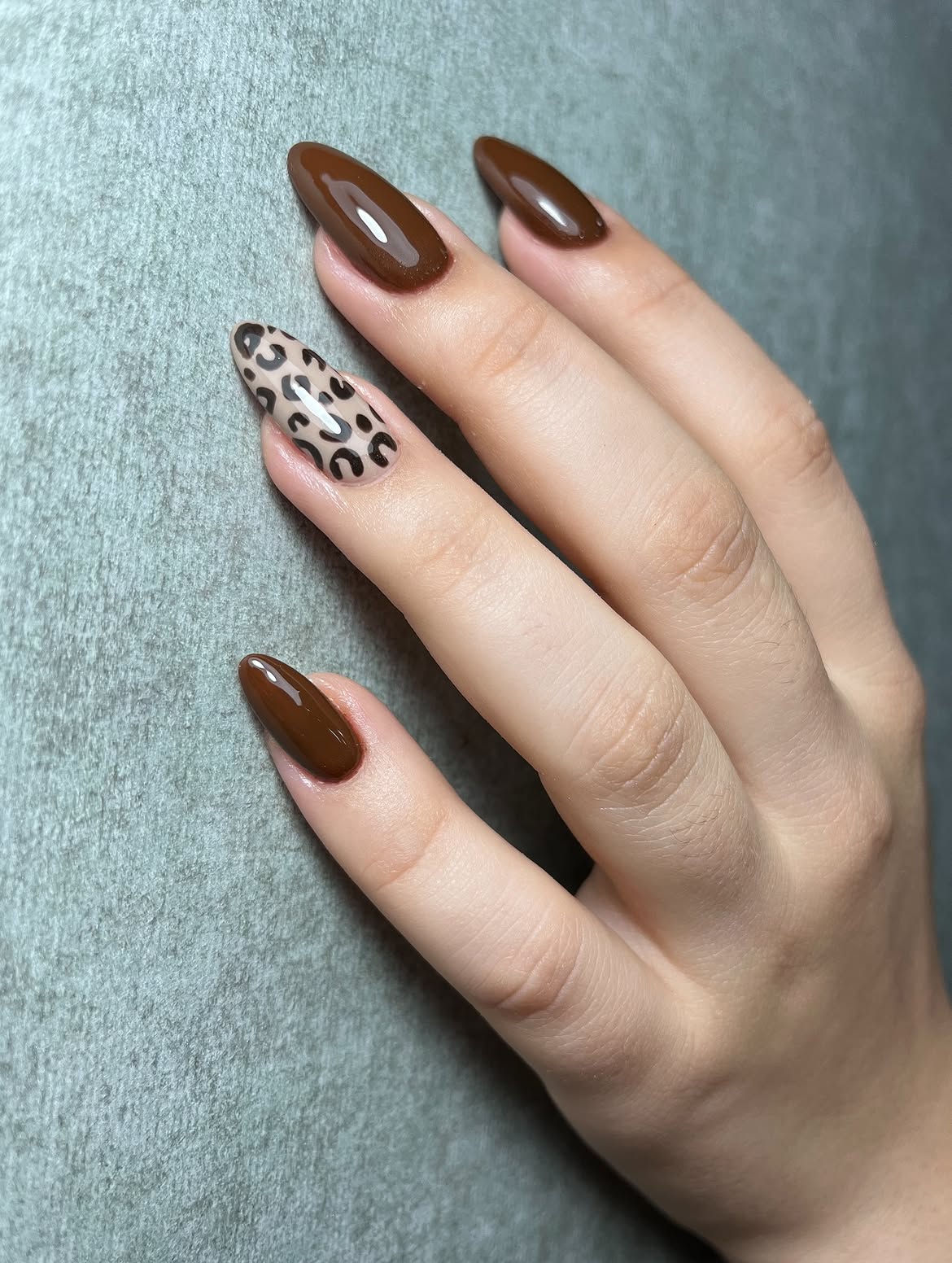 Chic Chocolate Leopard Almond Nails