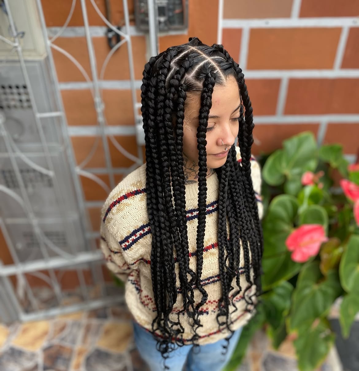Chic Jumbo Box Braids With Curly Ends