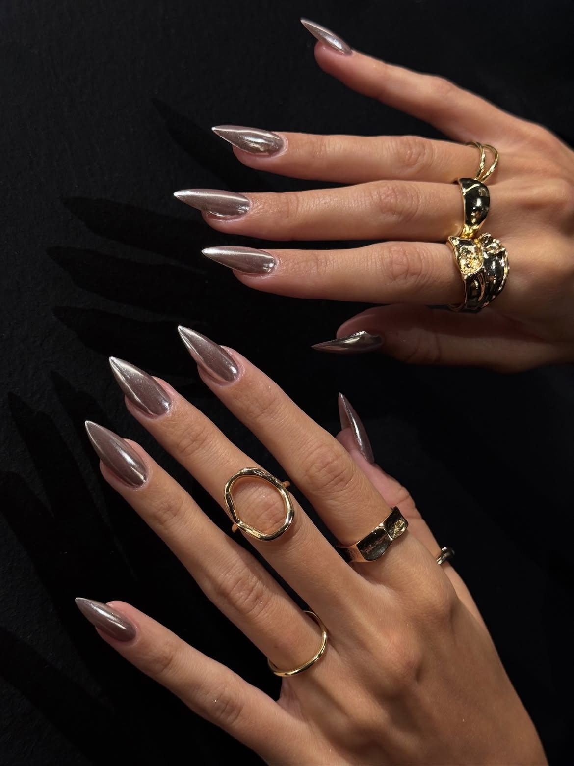 Chic Taupe Chrome Stiletto Nails