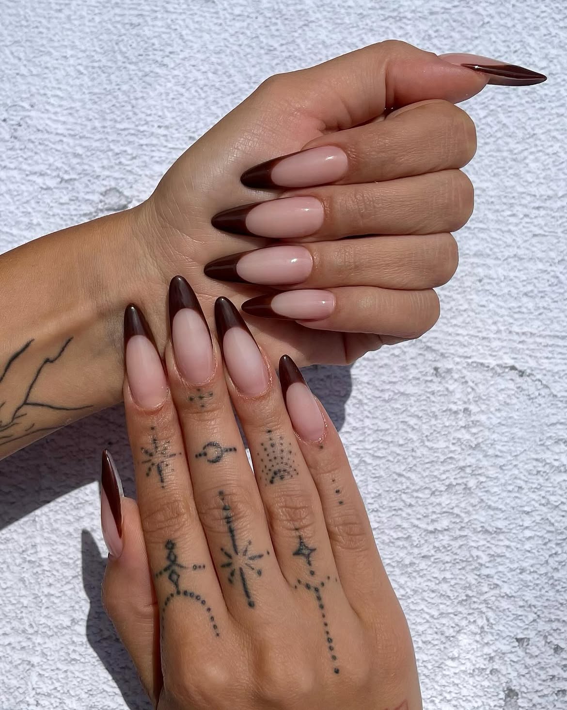 Chocolate Almond French Tip Nails