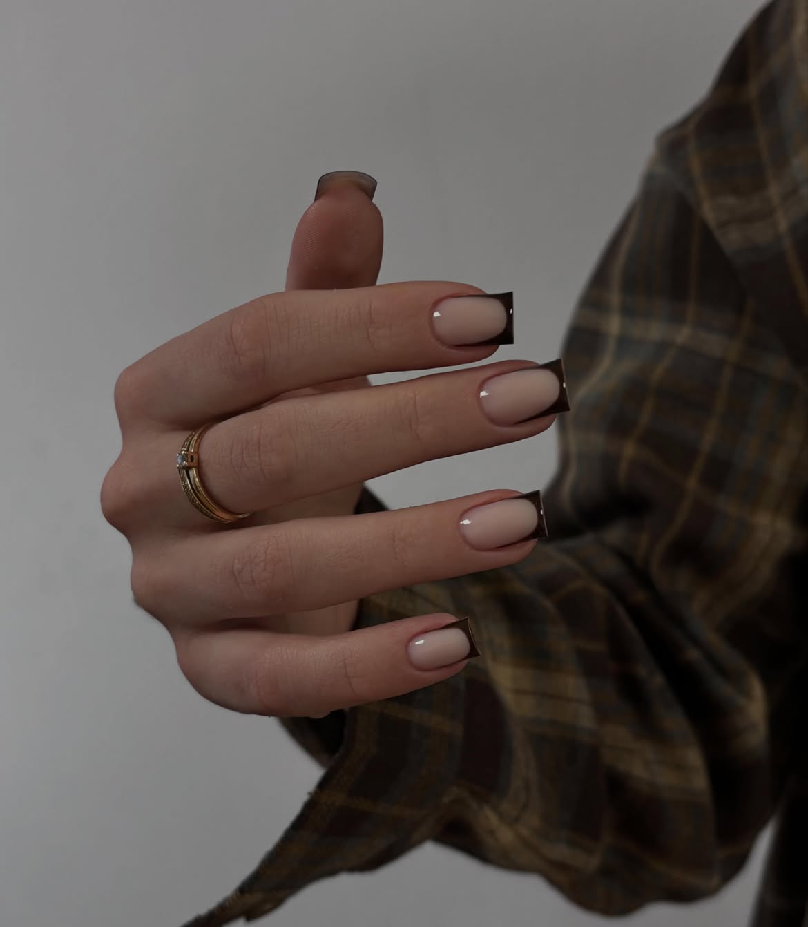 Chocolate Brown French Tip Square Nails