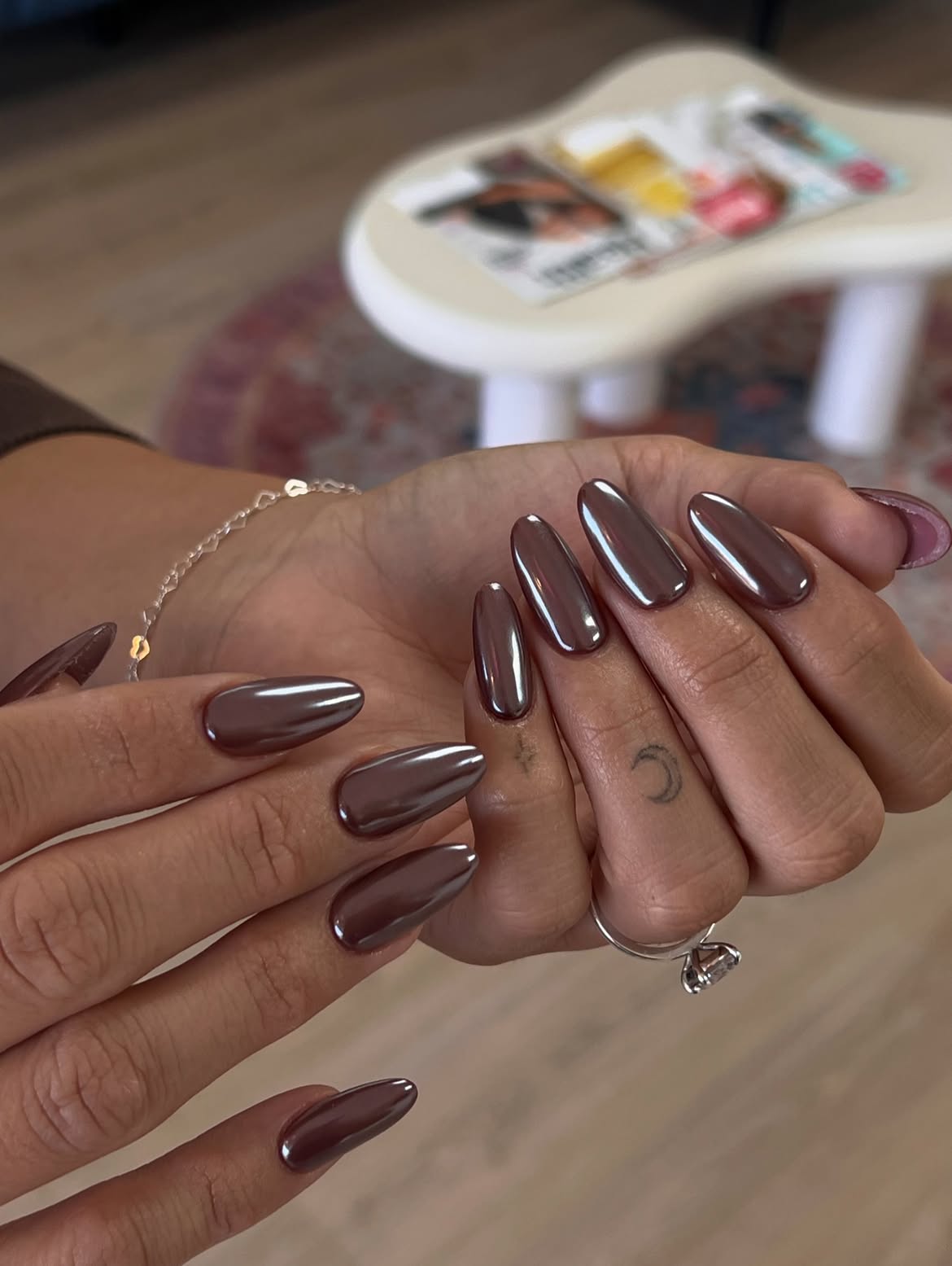Chocolate Chrome Almond Nails