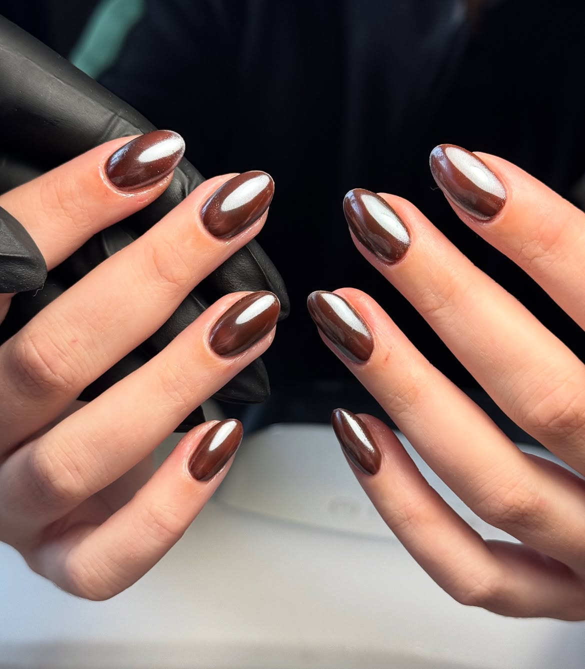 Chocolate Chrome Almond Nails