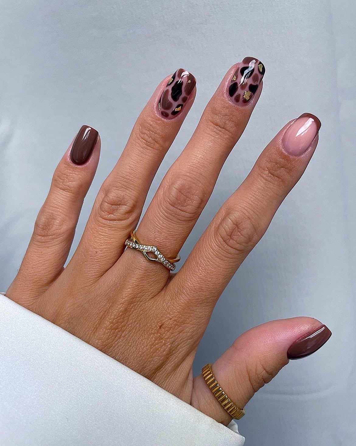 Chocolate Leopard French Tips and Solids