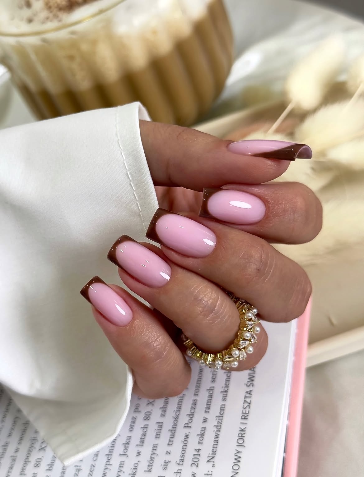 Chocolate Milk French Tip Nails