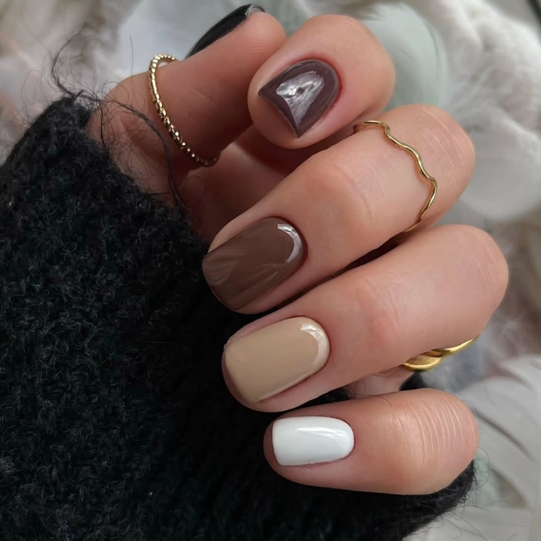 Chocolate Milk Mismatched Square Nails
