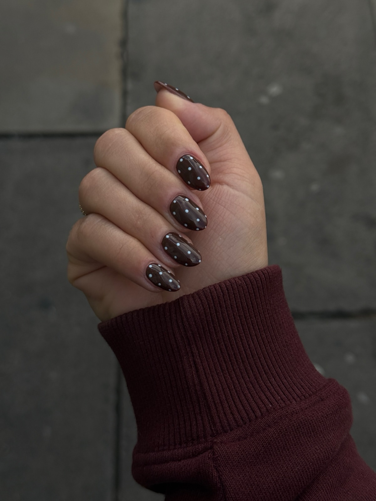 Chocolate Milk Polka Dot Almond Nails