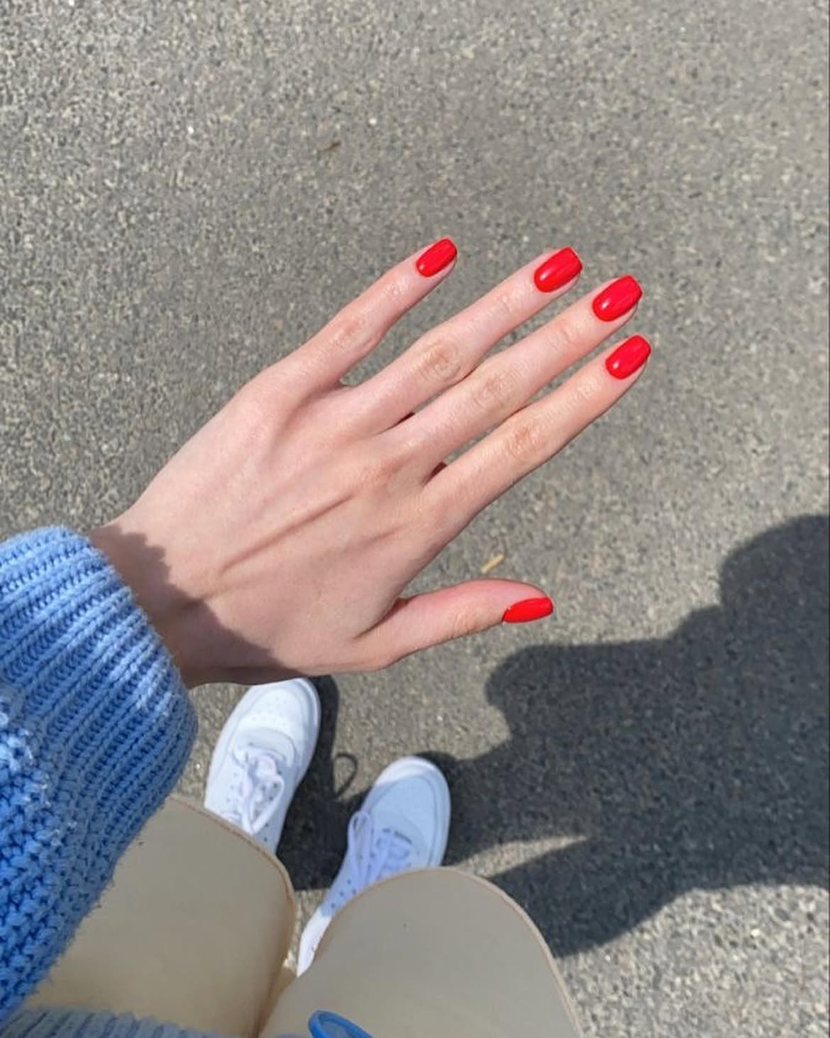 Classic Bold Red Glossy Short Nails