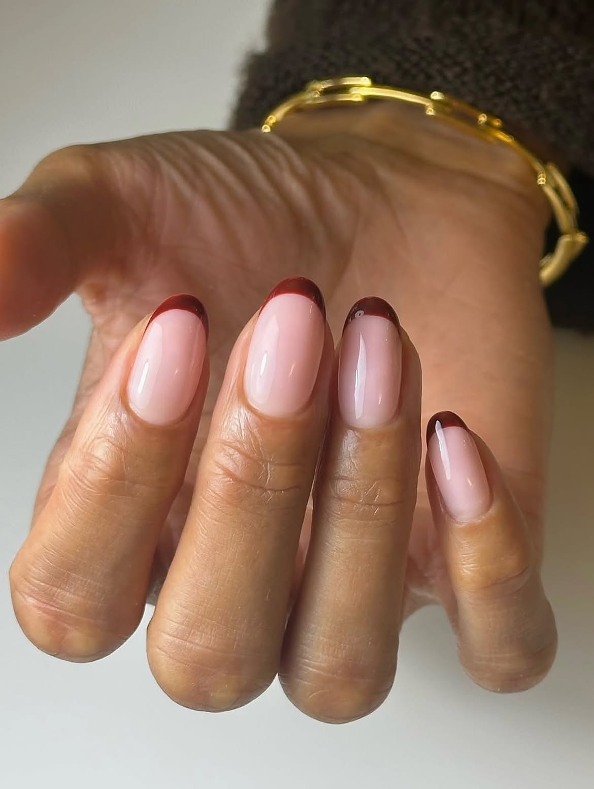 Classic Burgundy French Tip Oval Nails