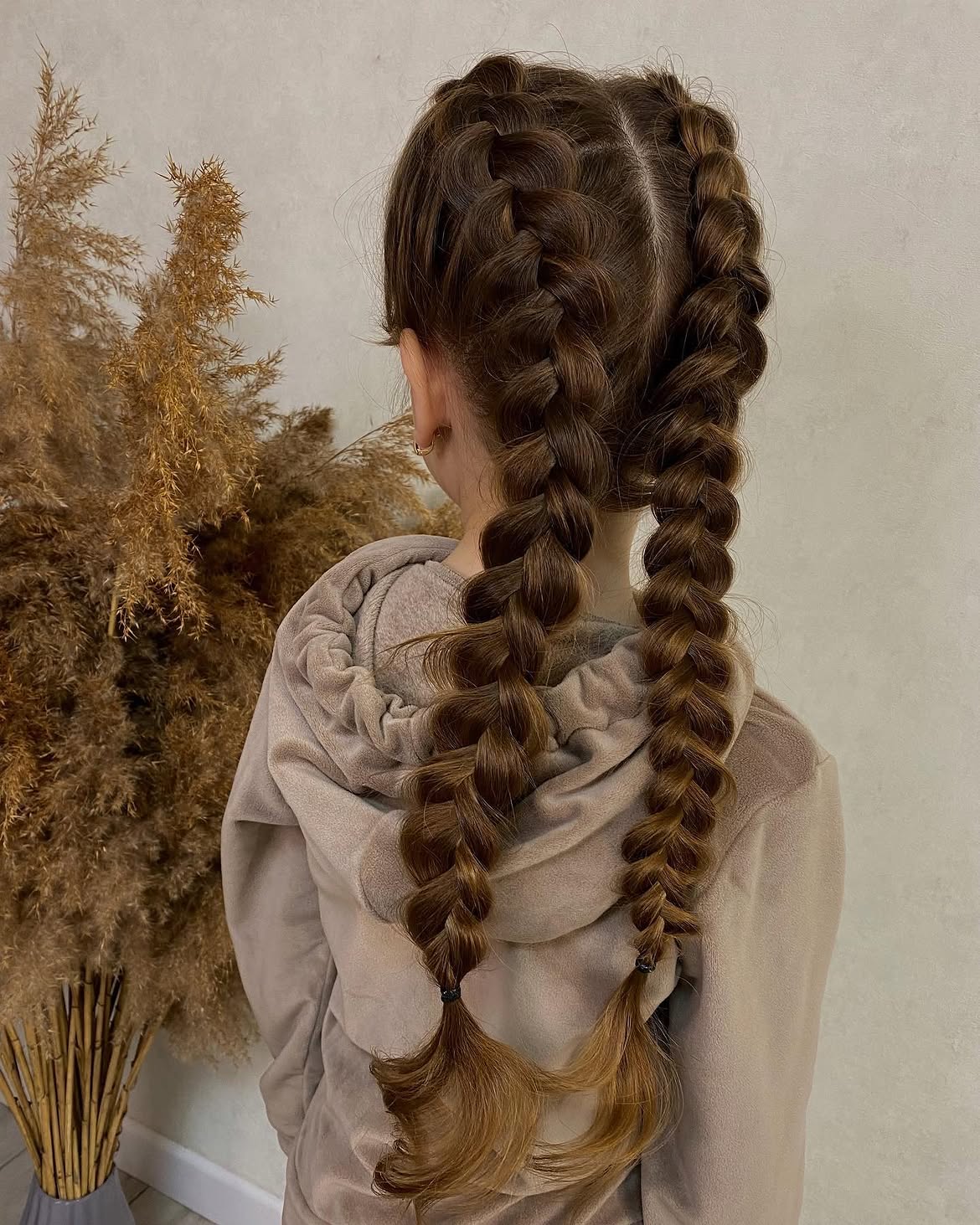 Classic Double French Braids On Medium Length Hair