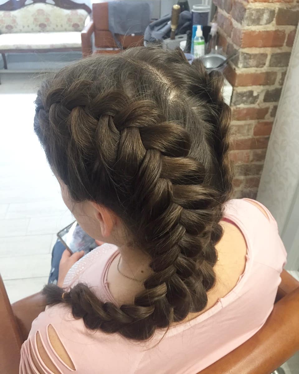 Classic Double French Braids On Mid Back Length Hair