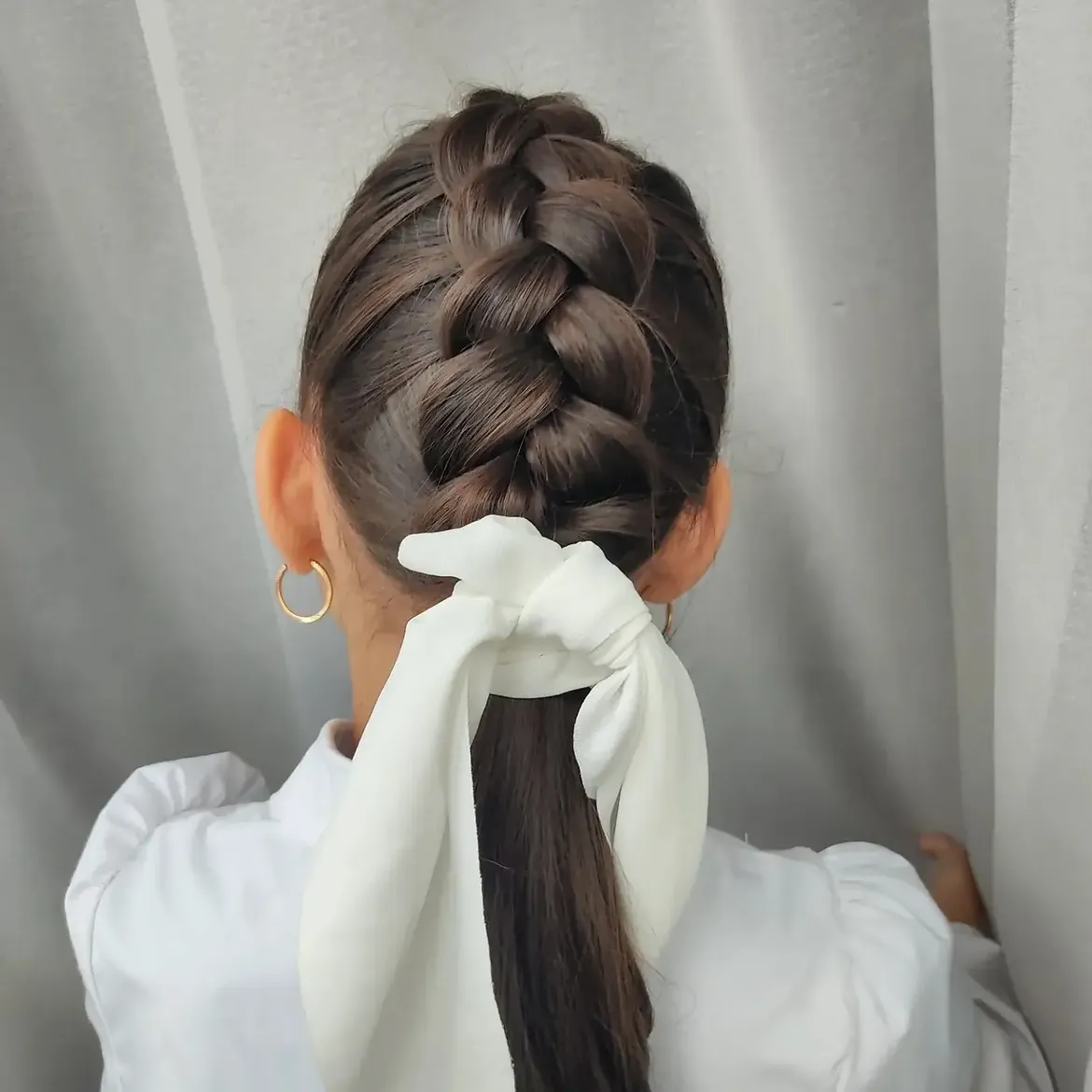 Classic French Braid With Elegant Ribbon Tie