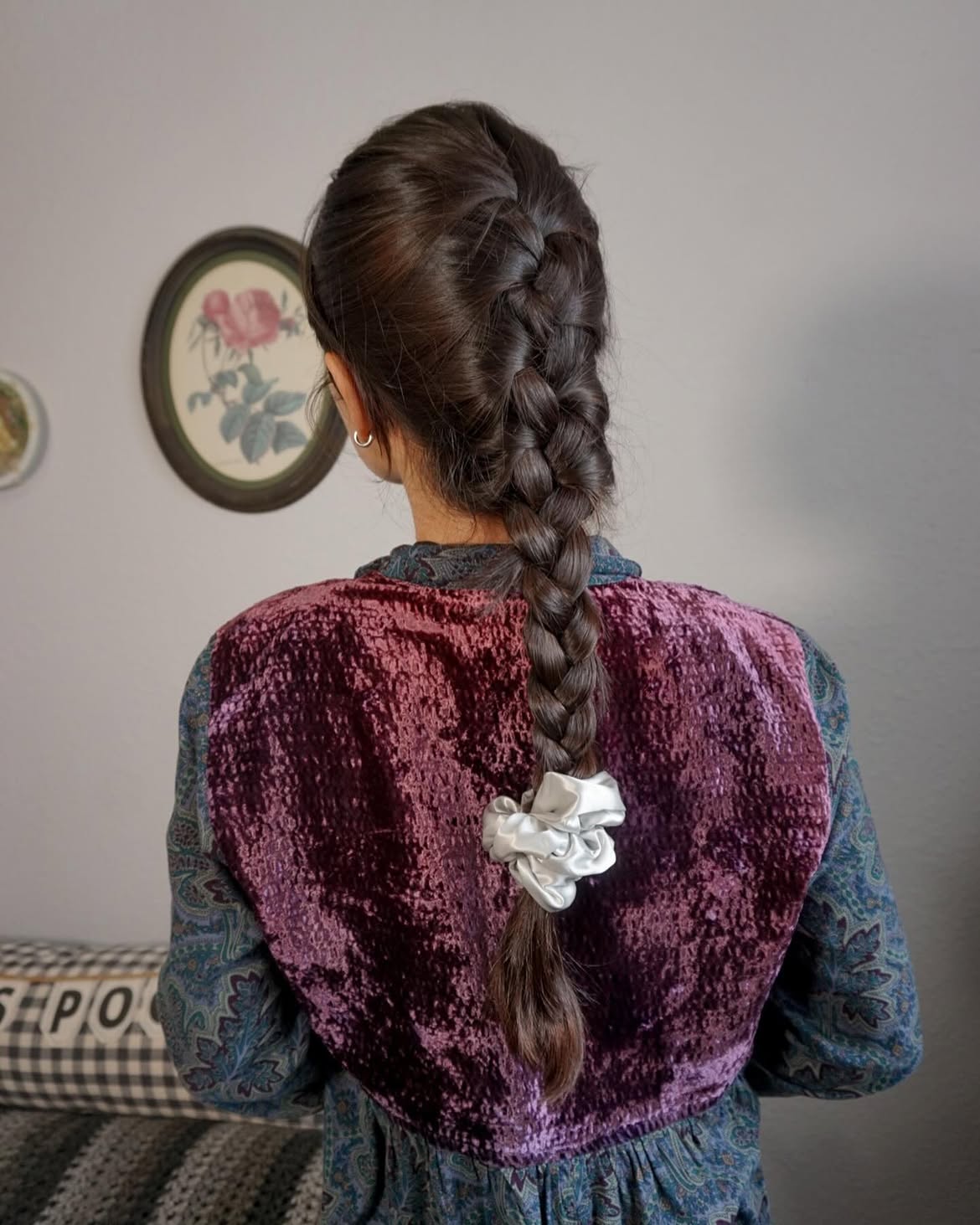Classic French Braid With Silky Scrunchie Accent