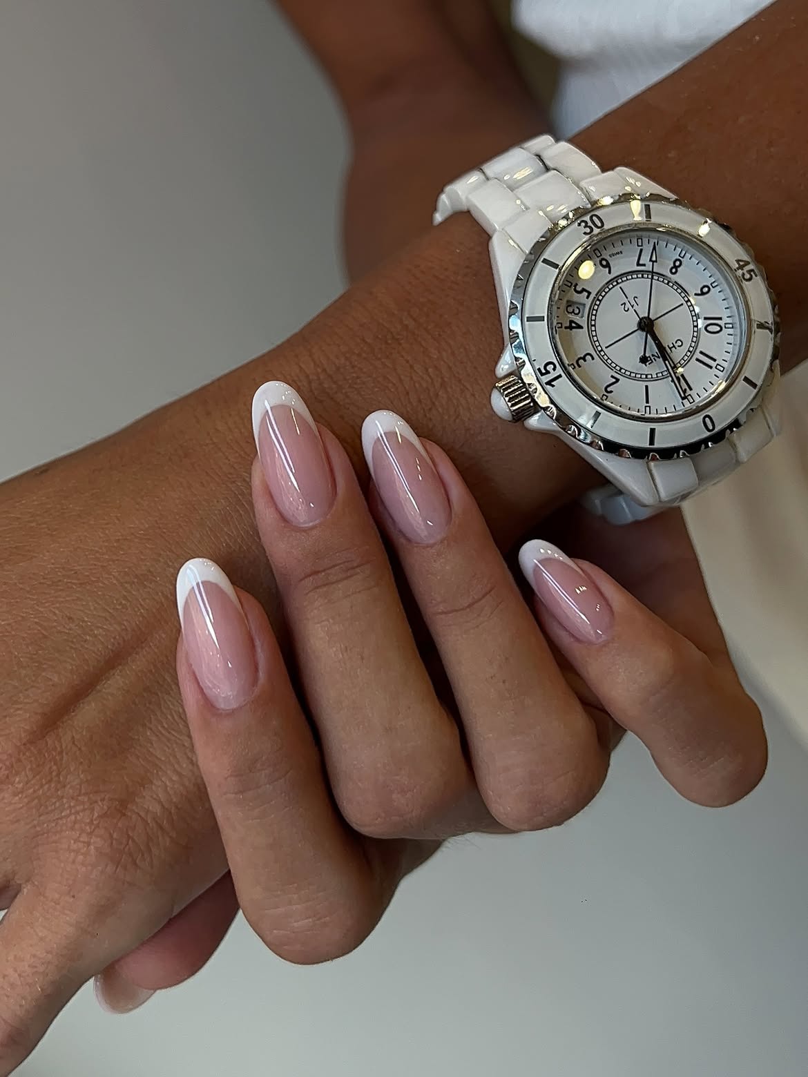 Classic French Tip Almond Nails