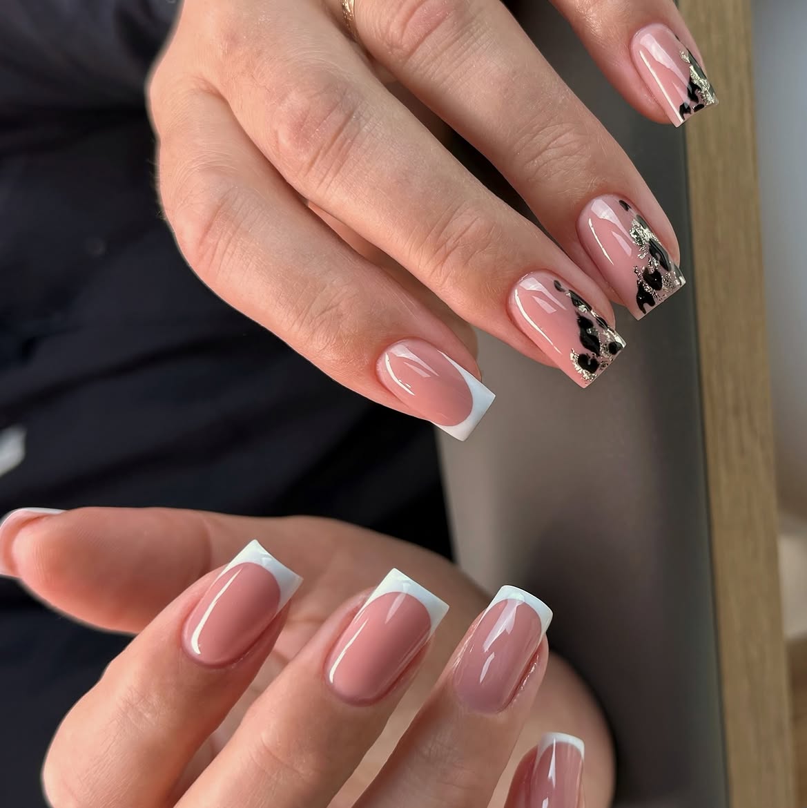 Classic French Tip With Leopard Accent Nails