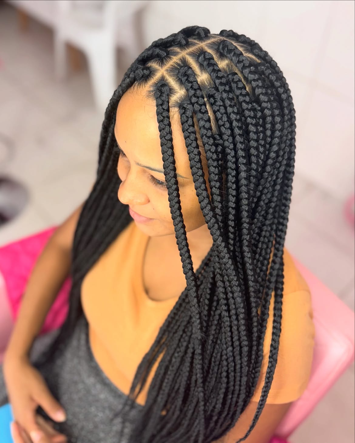Classic Knotless Box Braids With Defined Square Parts