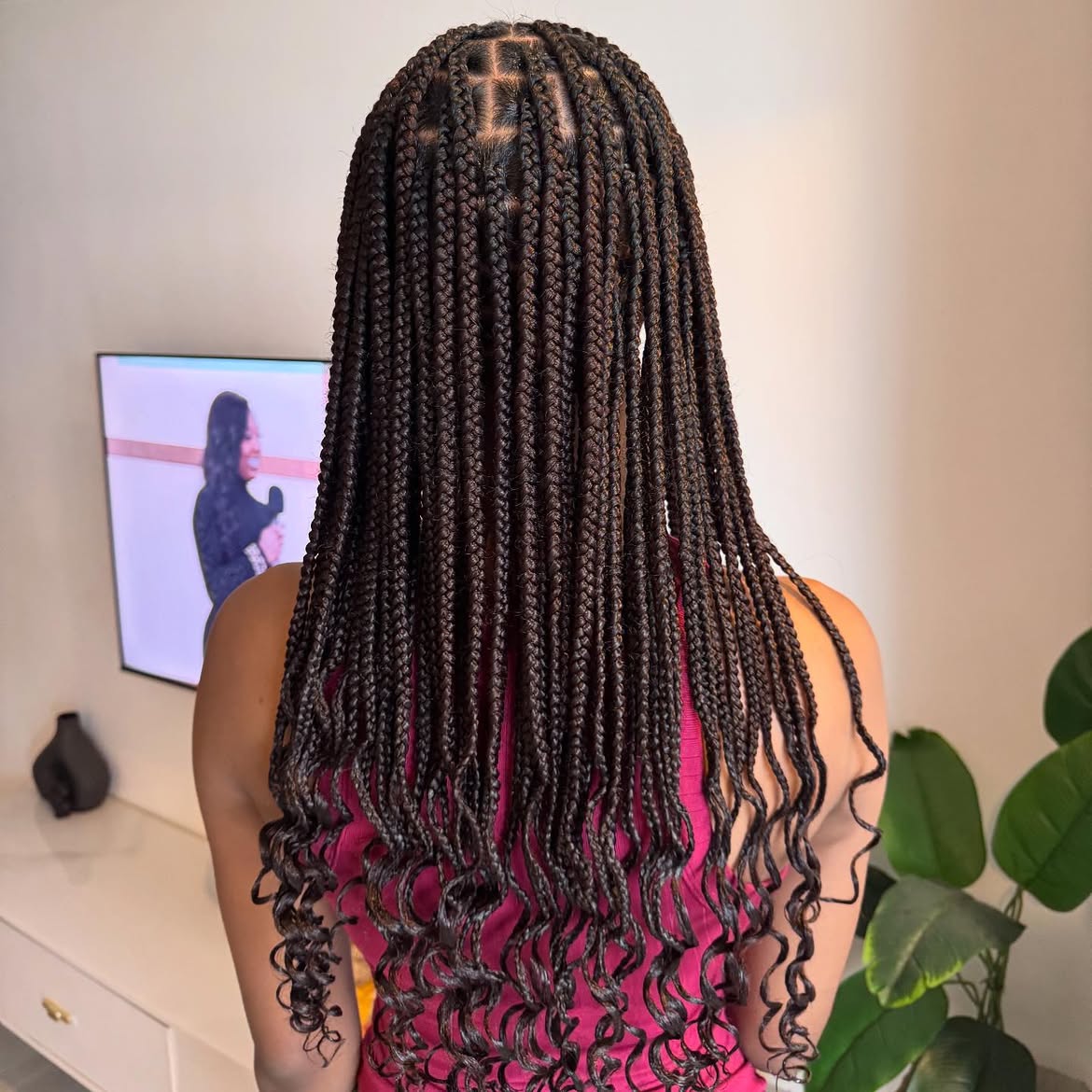 Classic Mid Back Box Braids With Curly Ends