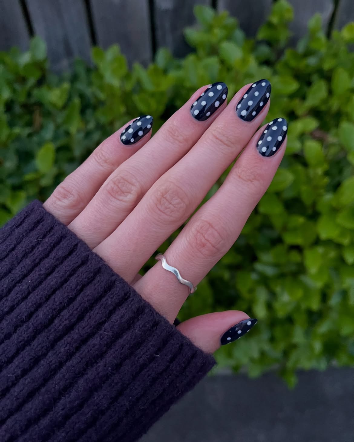 Classic Navy Polka Dot Almond Nails