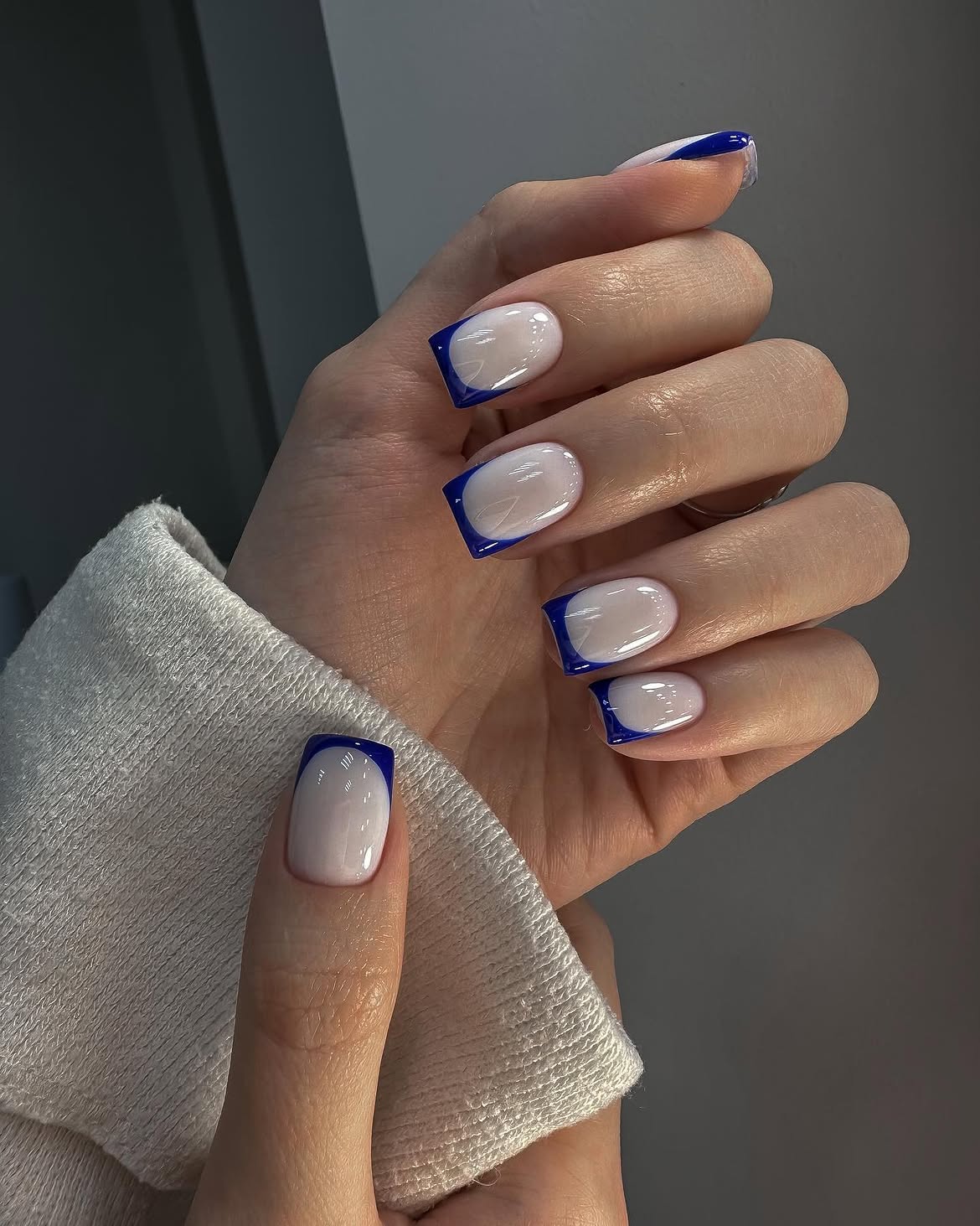 Cobalt Blue French Tip Square Nails