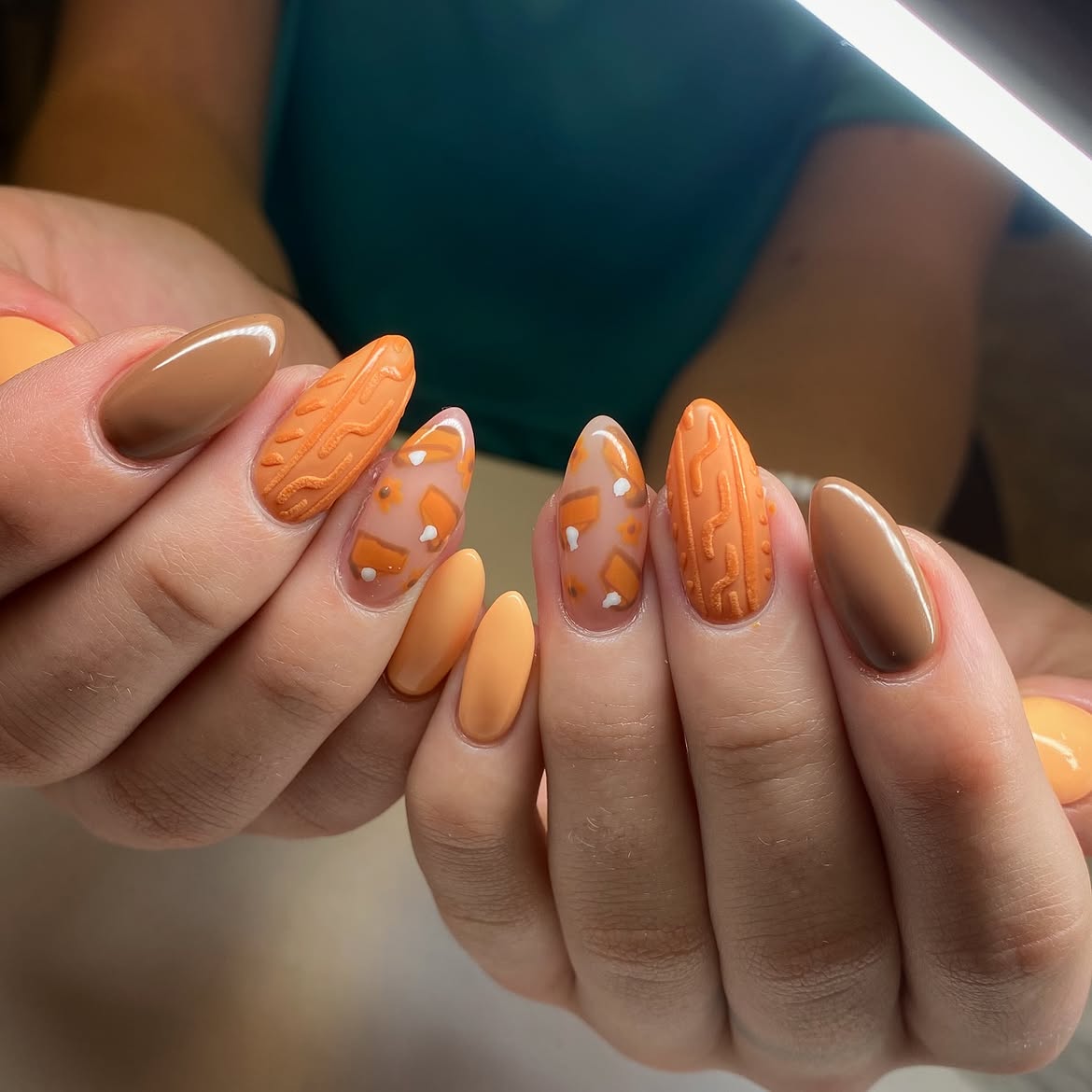Cozy Cable Knit Orange Sweater Nails