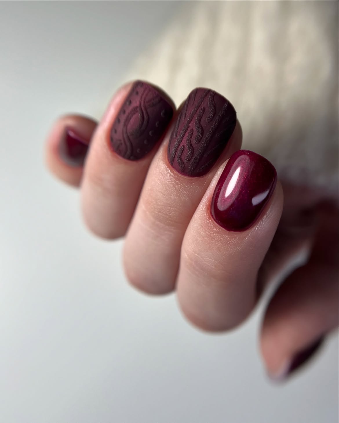 Cozy Cranberry Cable Knit Matte Nails