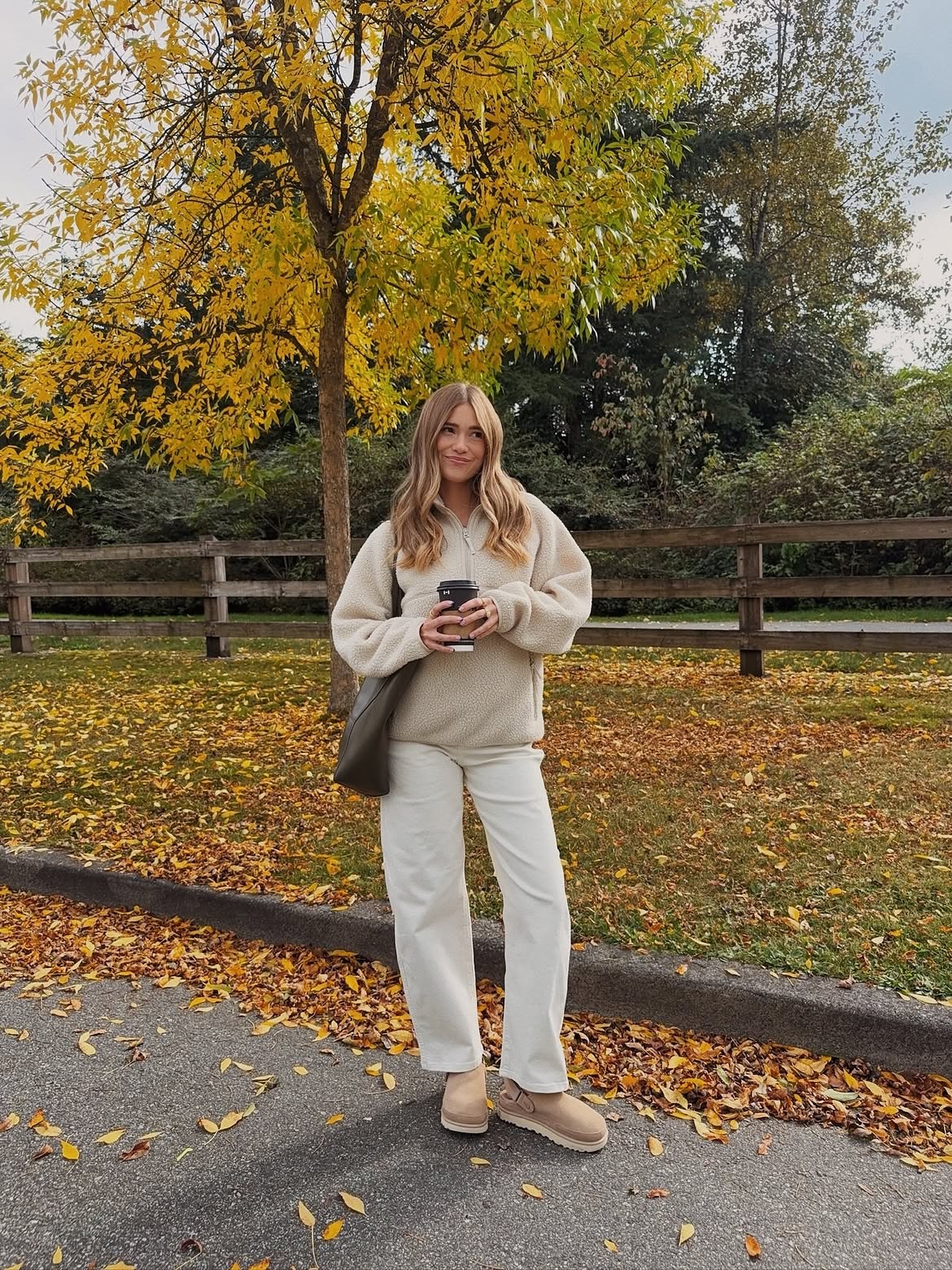 Cozy Cream Fleece And White Denim Thanksgiving Outfit