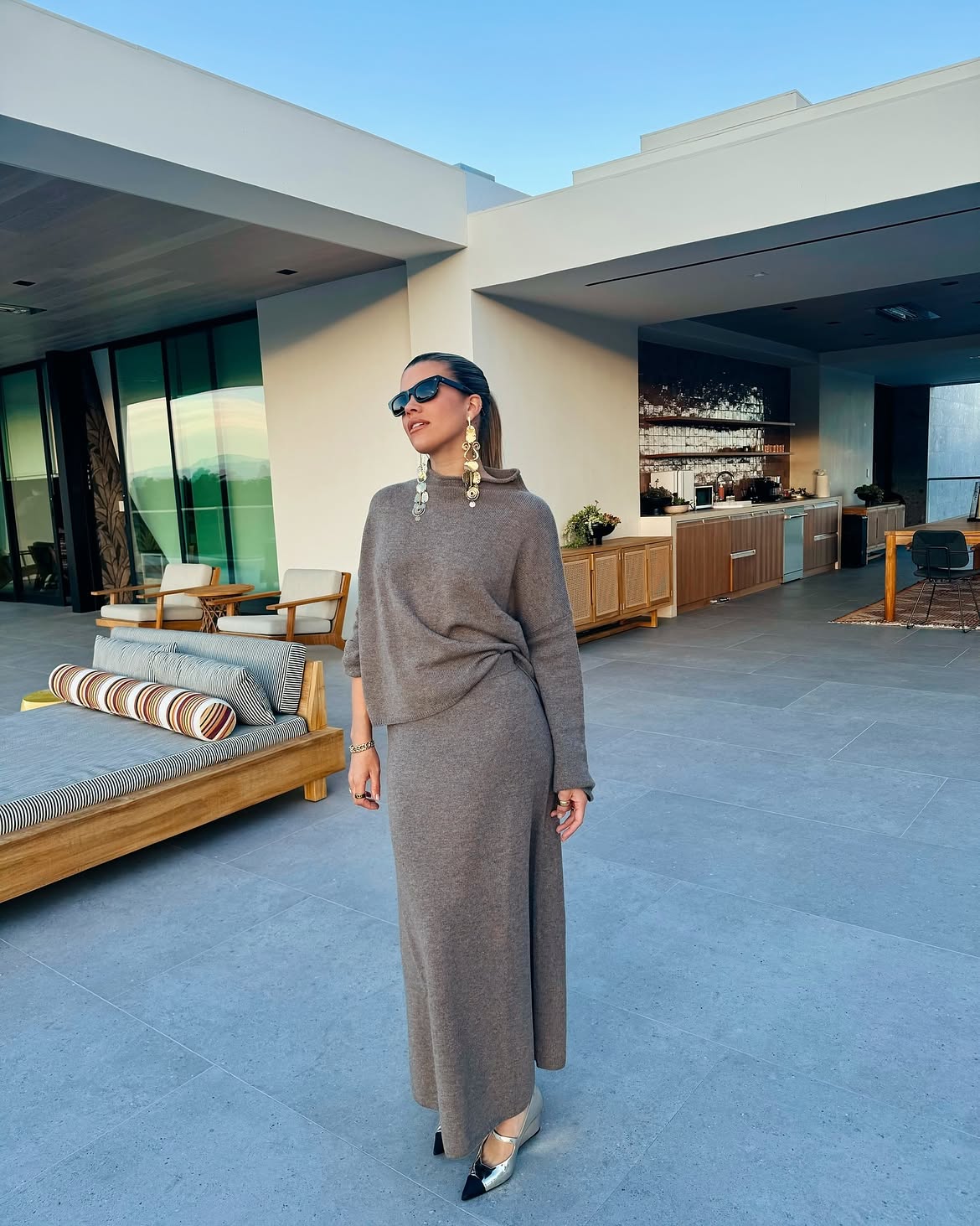 Cozy Knit Set With Statement Earrings For Thanksgiving
