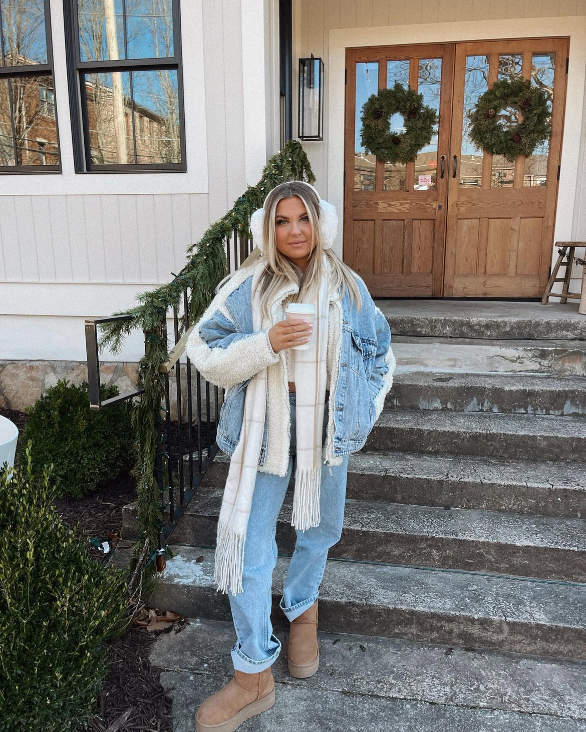 Cozy Sherpa Lined Denim Jacket Thanksgiving Outfit