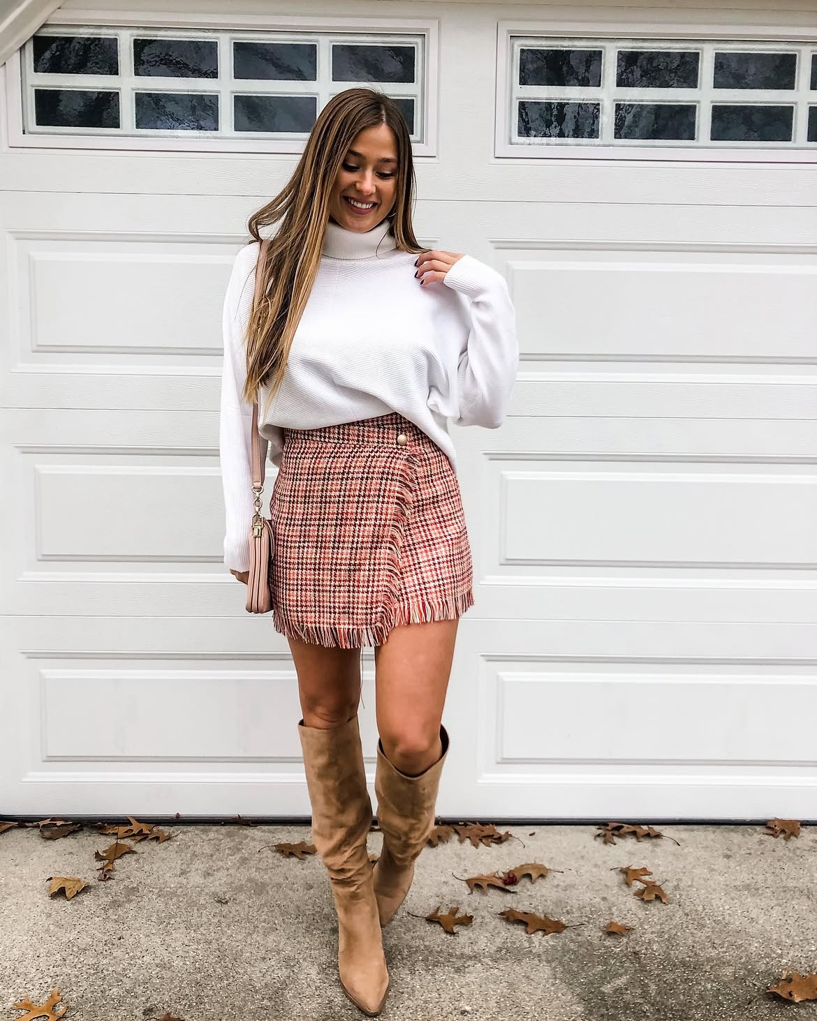 Cozy Turtleneck and Plaid Mini Skirt Holiday Look
