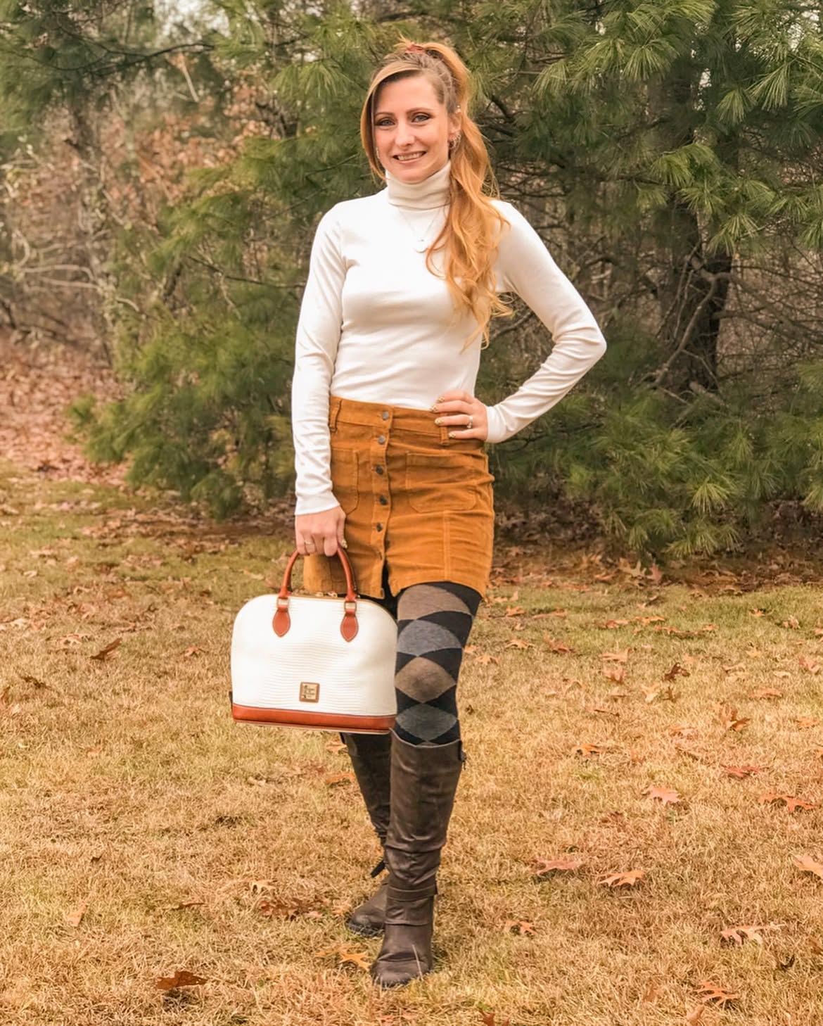Cozy Turtleneck & Corduroy Skirt Thanksgiving Outfit