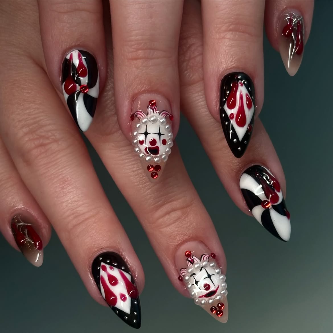 Creepy Clown Halloween Stiletto Nails