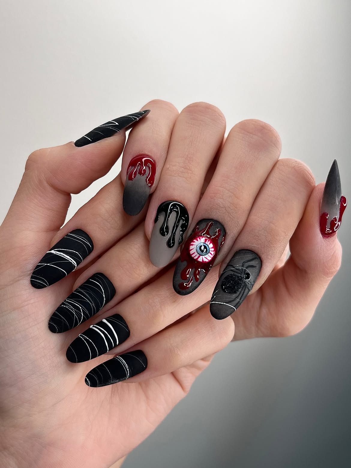 Creepy Halloween Eye and Spider Nail Art