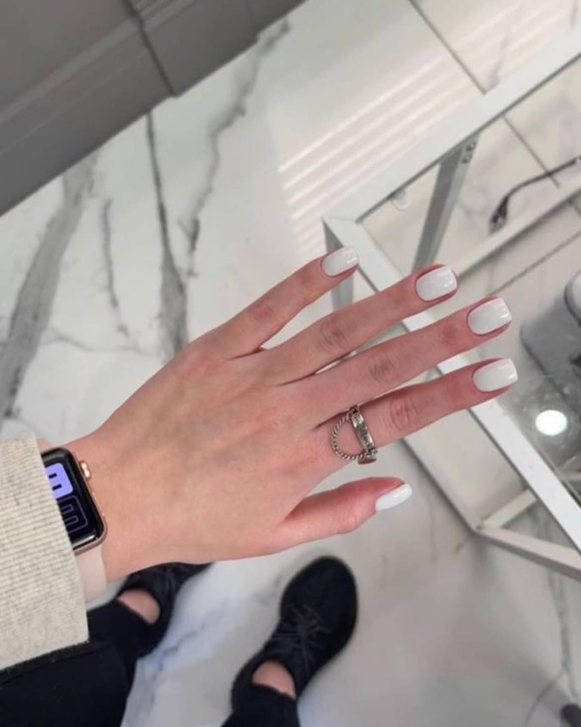 Crisp White Glossy Squoval Manicure