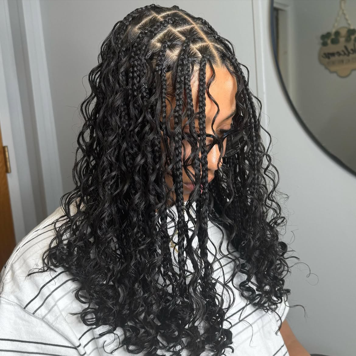 Curly Bohemian Box Braids With Square Parts