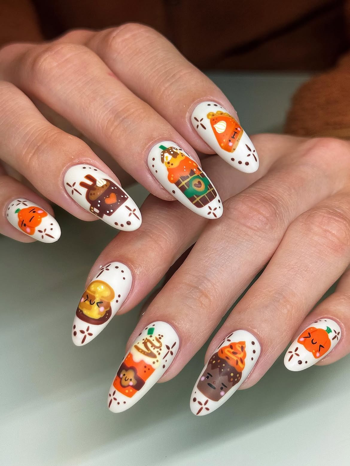 Cute Autumnal Treat Almond Shaped Nails