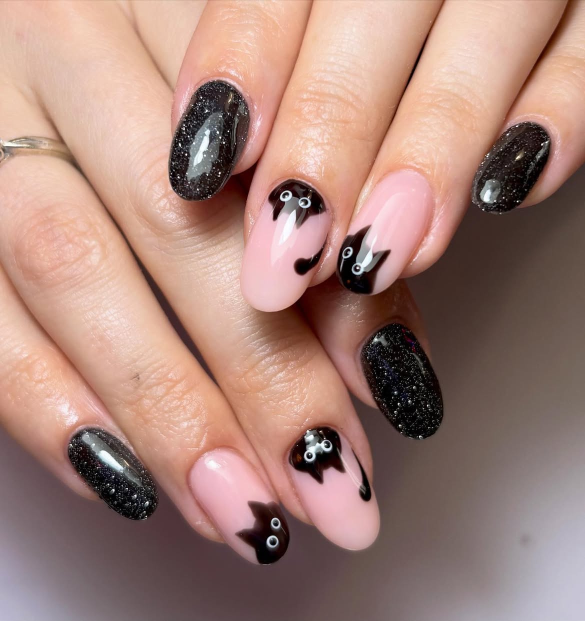 Cute Black Cat Halloween Oval Nails