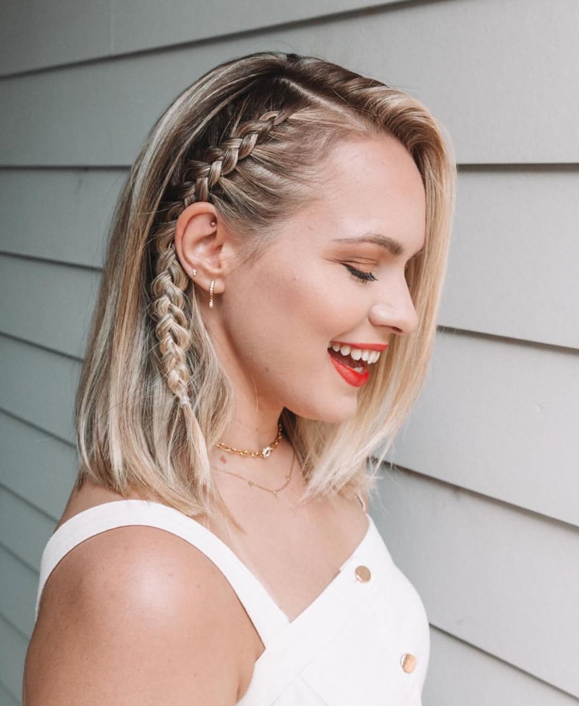 Cute Braided Accents On Blonde Bob