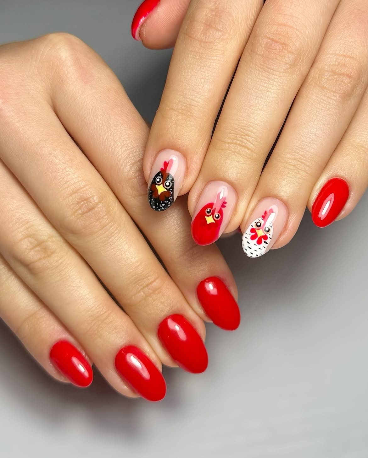 Cute Chicken Farm Oval Nails