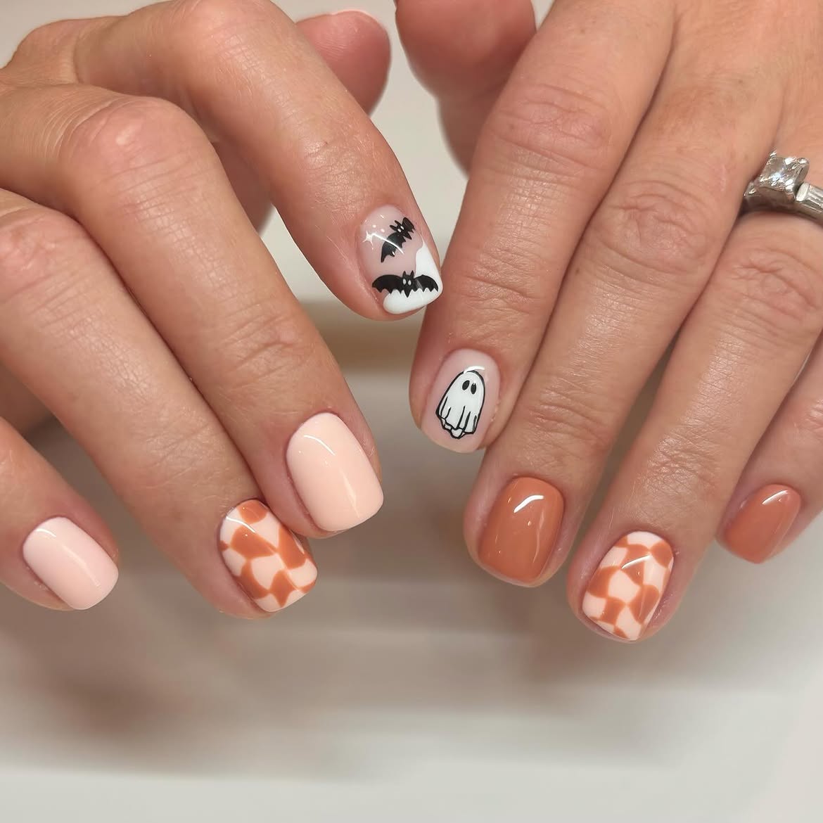 Cute Ghost and Bat Halloween Nails