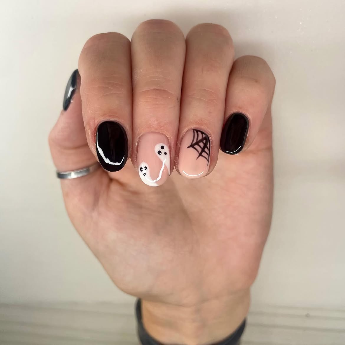 Cute Ghost and Spiderweb Halloween Nails