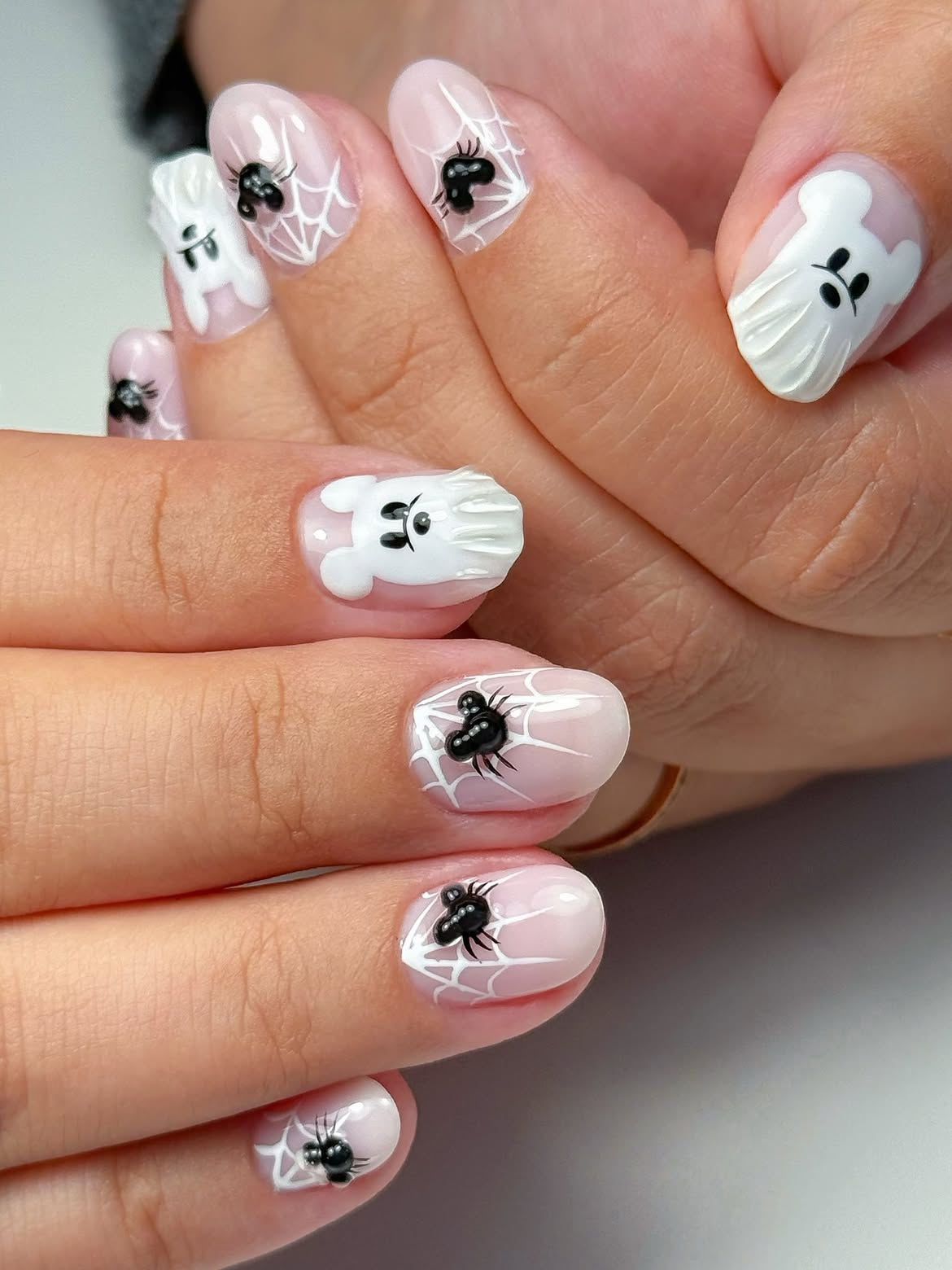 Cute Ghost and Spiderweb Halloween Short Nails