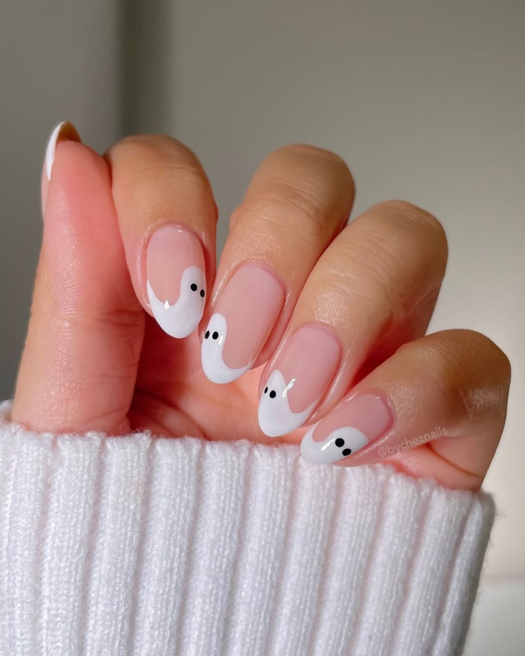 Cute Ghost French Tip Halloween Nails