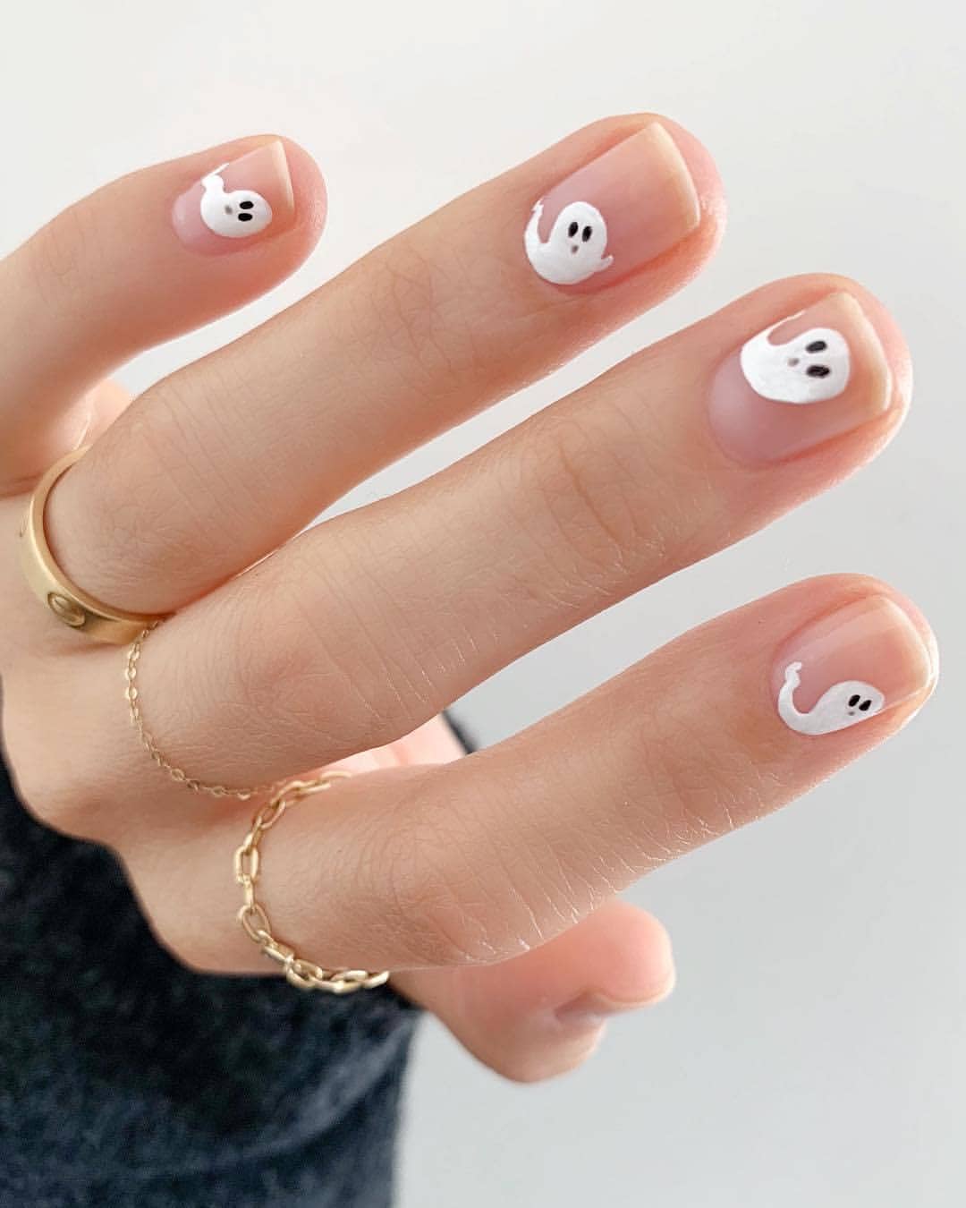 Cute Ghost Halloween Short French Tips